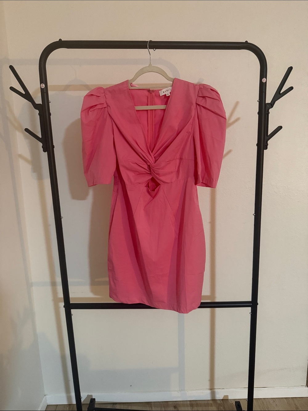 Twist-Front Puff Sleeve Mini Dress in Pink
